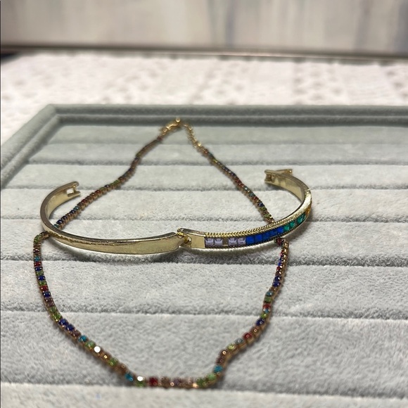 Colorful Gemstone Gold Tone Jewelry Set Necklace & Bracelet Set Matching Pair - Picture 10 of 11